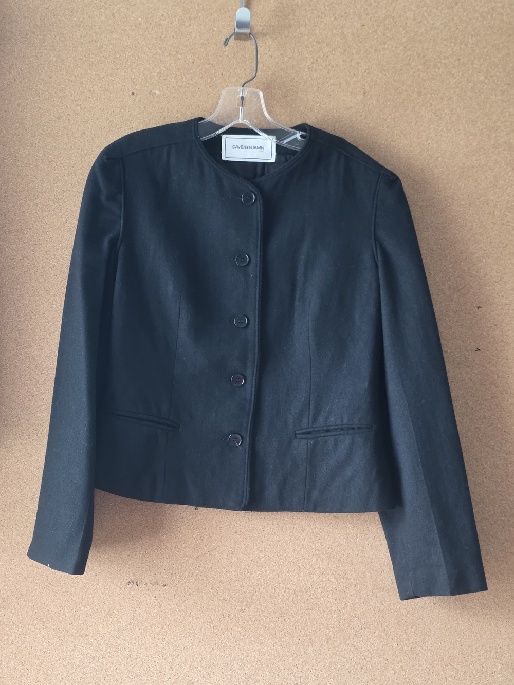VTG David Benjamin LTD Black Collarless Blazer Jacket Union Made Women Small 14